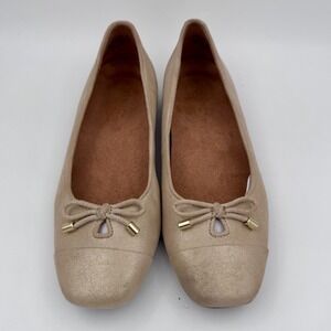 NWOB Vionic Klara Ballet Flats Champagne Metallic Suede Square Toe Bow 7.5W
